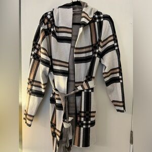 Tie front, hooded sweater jacket